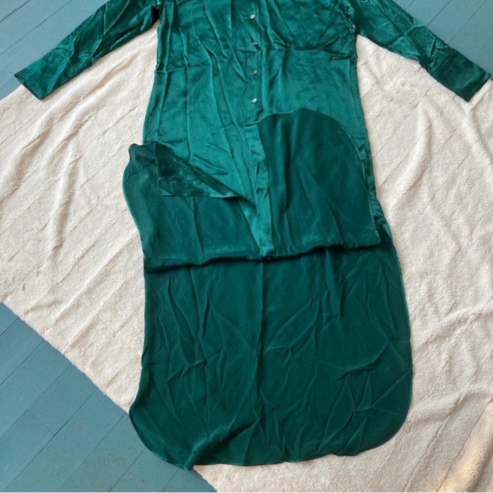 ❌SOLD❌ Banana Republic NEW Muse Silk Maxi Shirtdress in Emerald Green size L - Picture 14 of 17